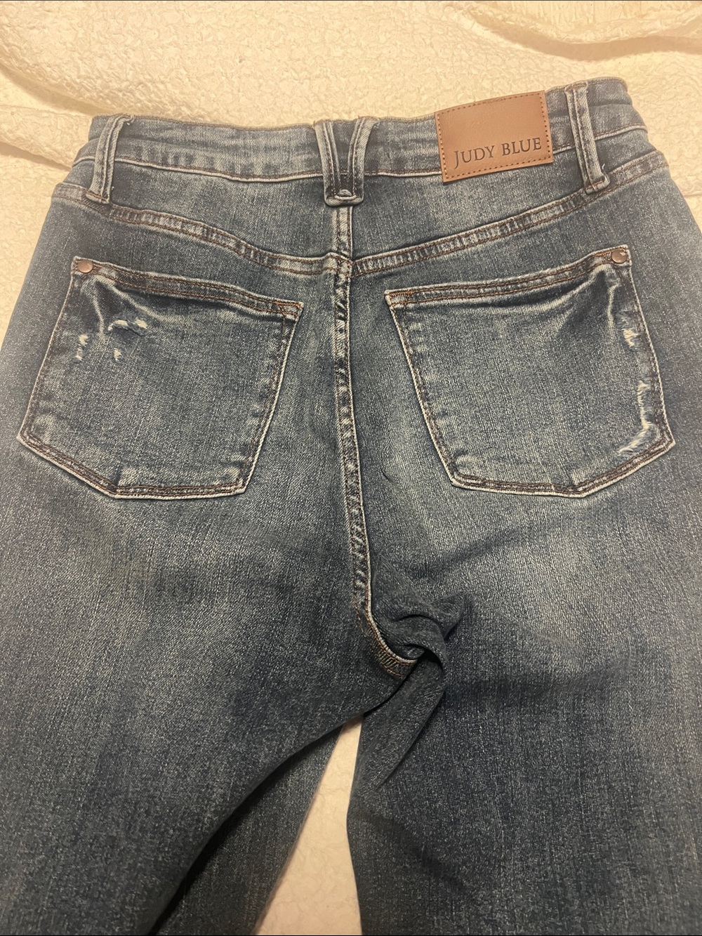 Judy Blue Medium Blue High-Rise Distressed Back Pocket Jeans